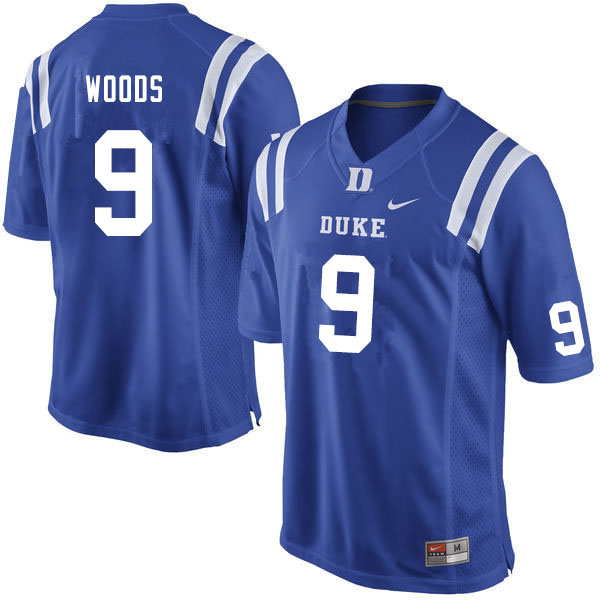Men #9 J'Marick Woods Duke Blue Devils College Football Jerseys Sale-Blue - Click Image to Close